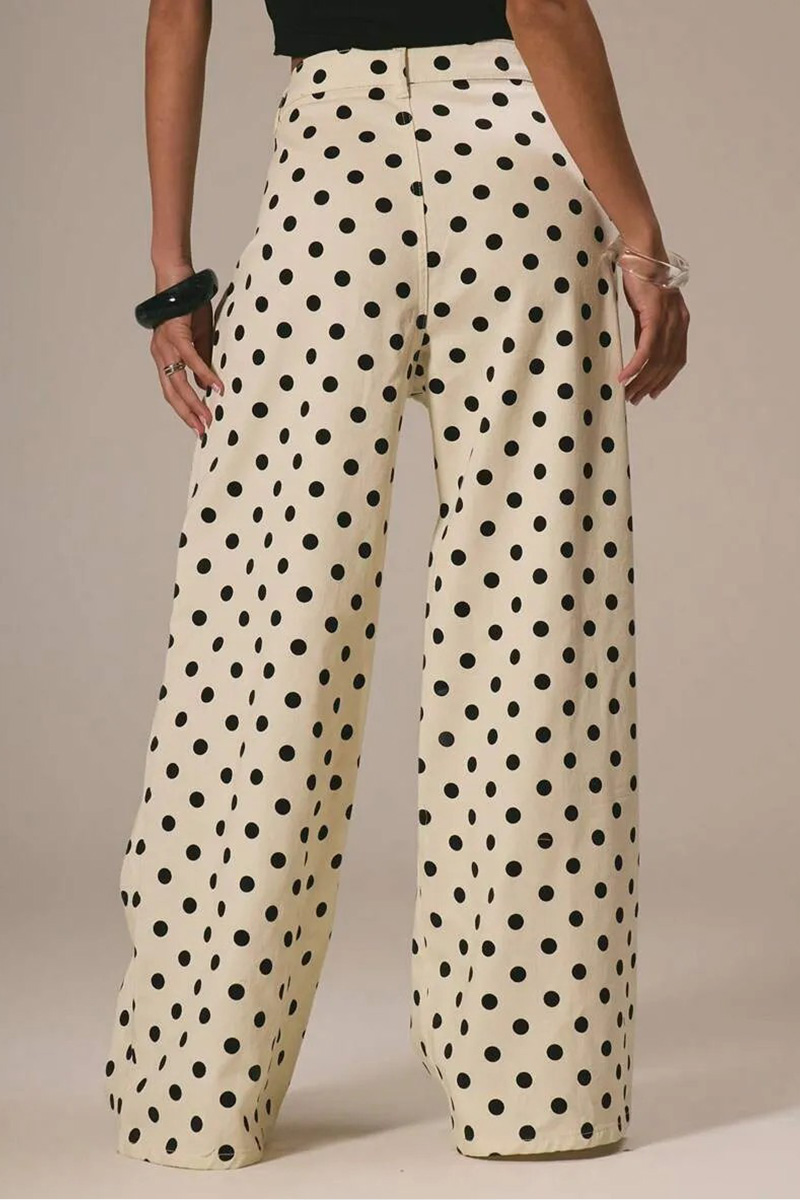 Women's Casual Mid Waist Polka Dot Wide Leg Jeans