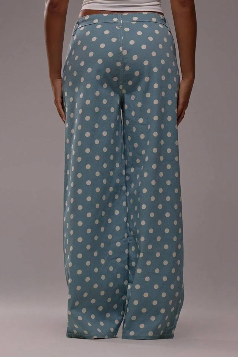 Women's Casual Mid Waist Polka Dot Wide Leg Jeans