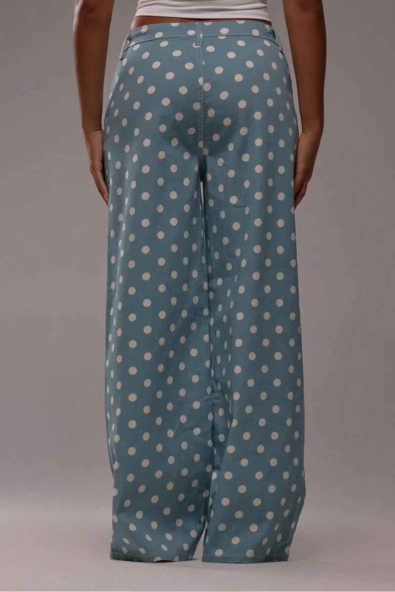 Women's Casual Mid Waist Polka Dot Wide Leg Jeans