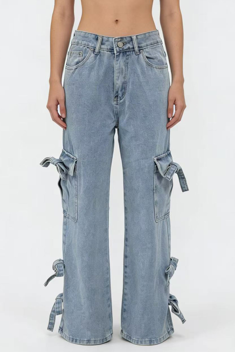 Women's Casual Bow Straight Jeans