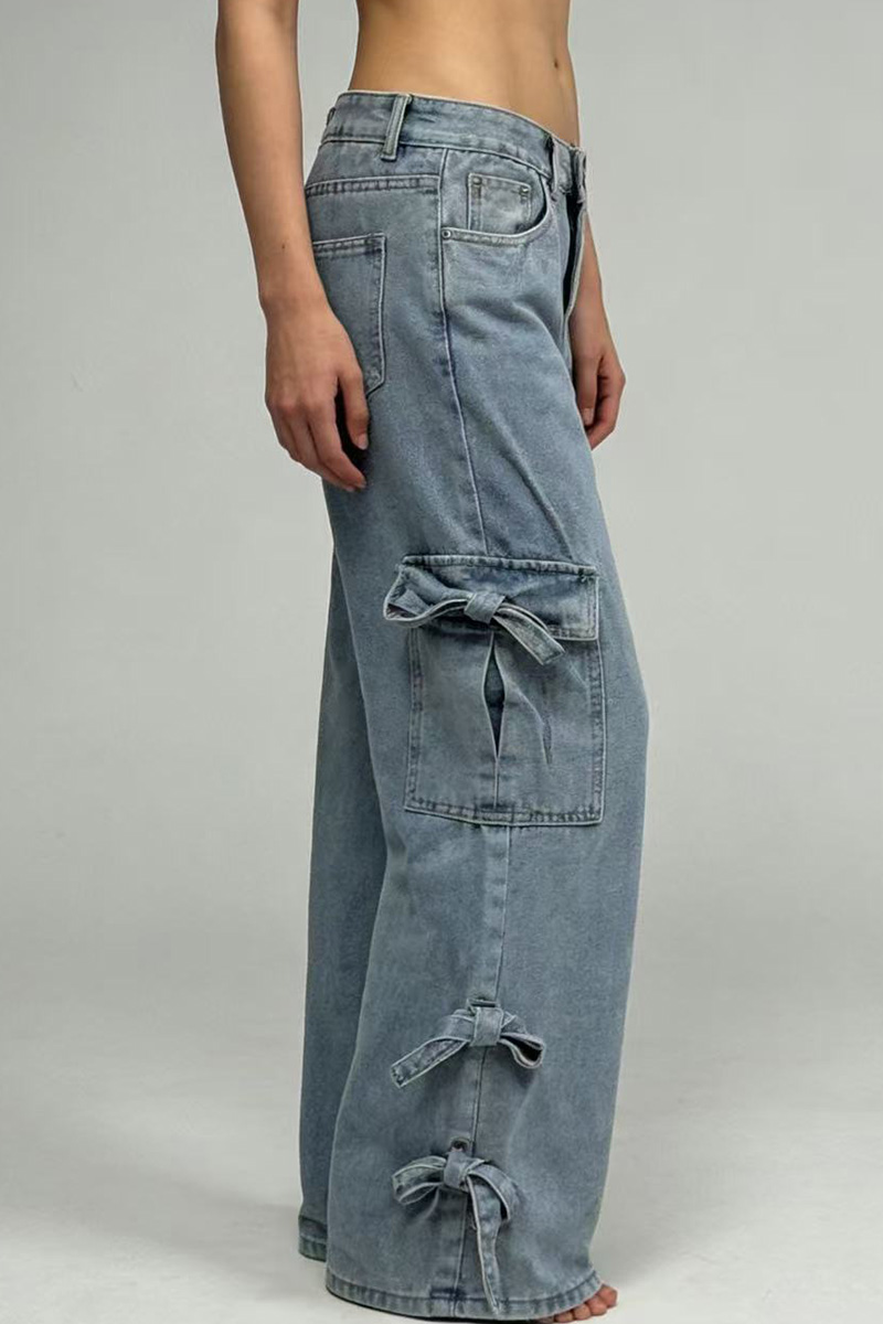 Women's Casual Bow Straight Jeans