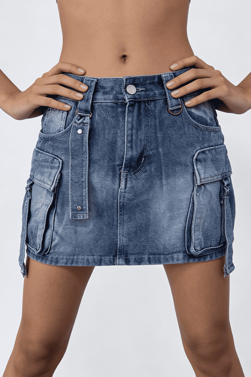 Women's Casual Large Pocket Denim Utility Short Skirt