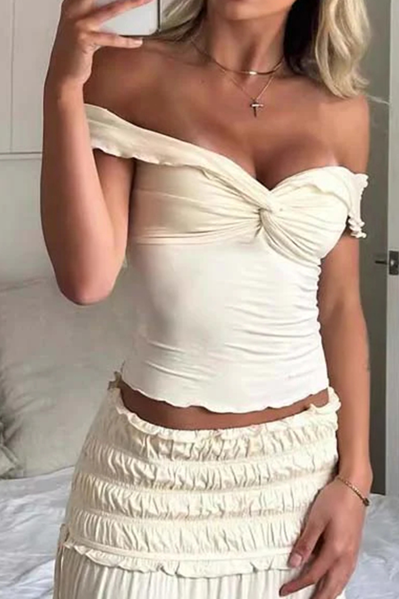 Elegant Women's Pleated Top & Pleated  Tie Waist Long Dress