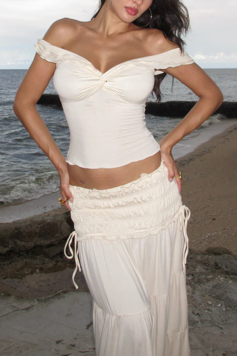 Elegant Women's Pleated Top & Pleated  Tie Waist Long Dress