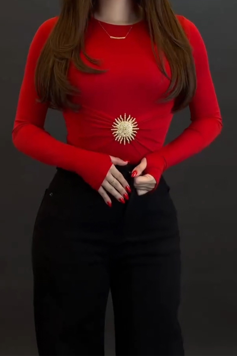 Women's Elegant Metal Button Decoration Stretch Top