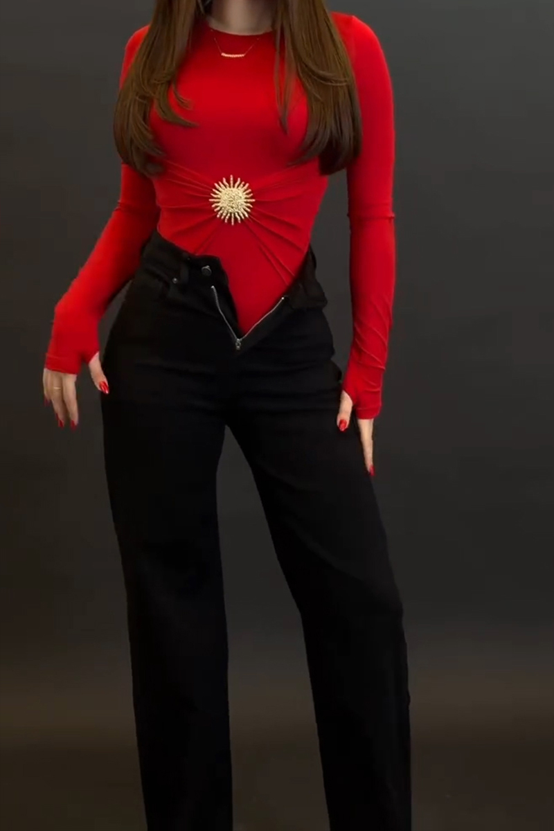 Women's Elegant Metal Button Decoration Stretch Top