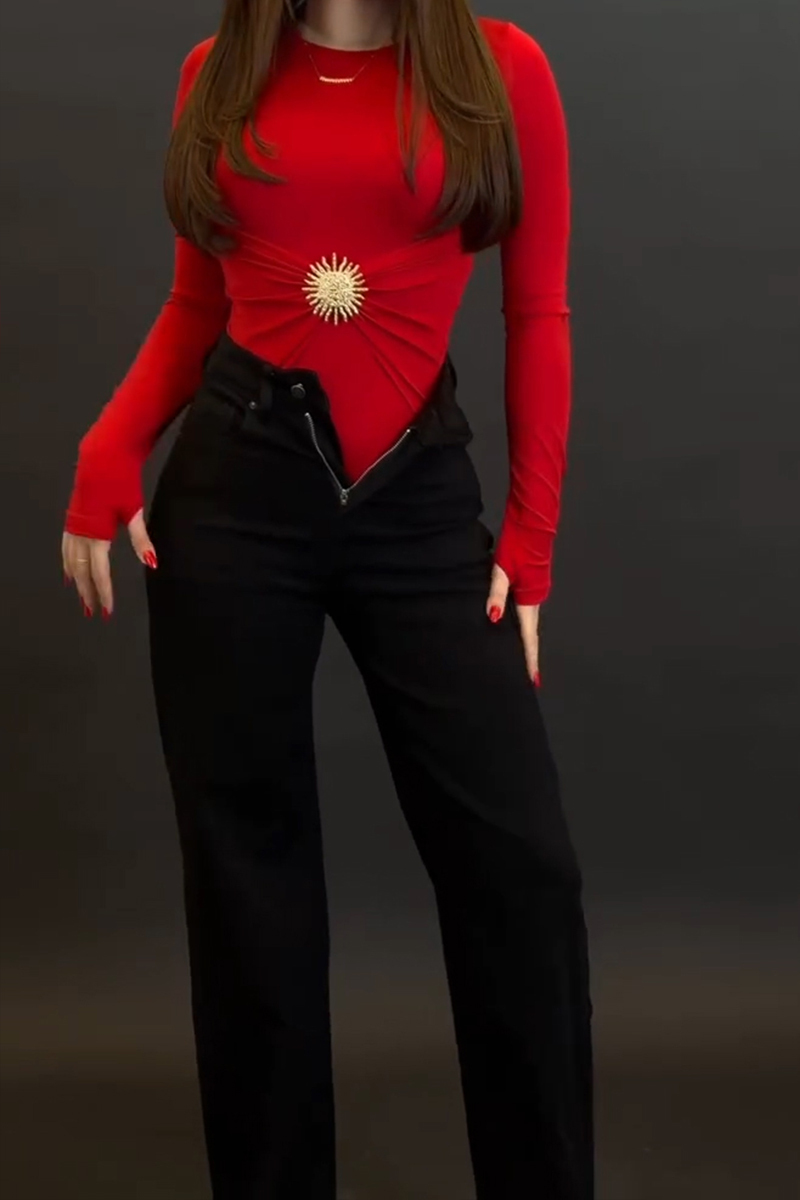 Women's Elegant Metal Button Decoration Stretch Top