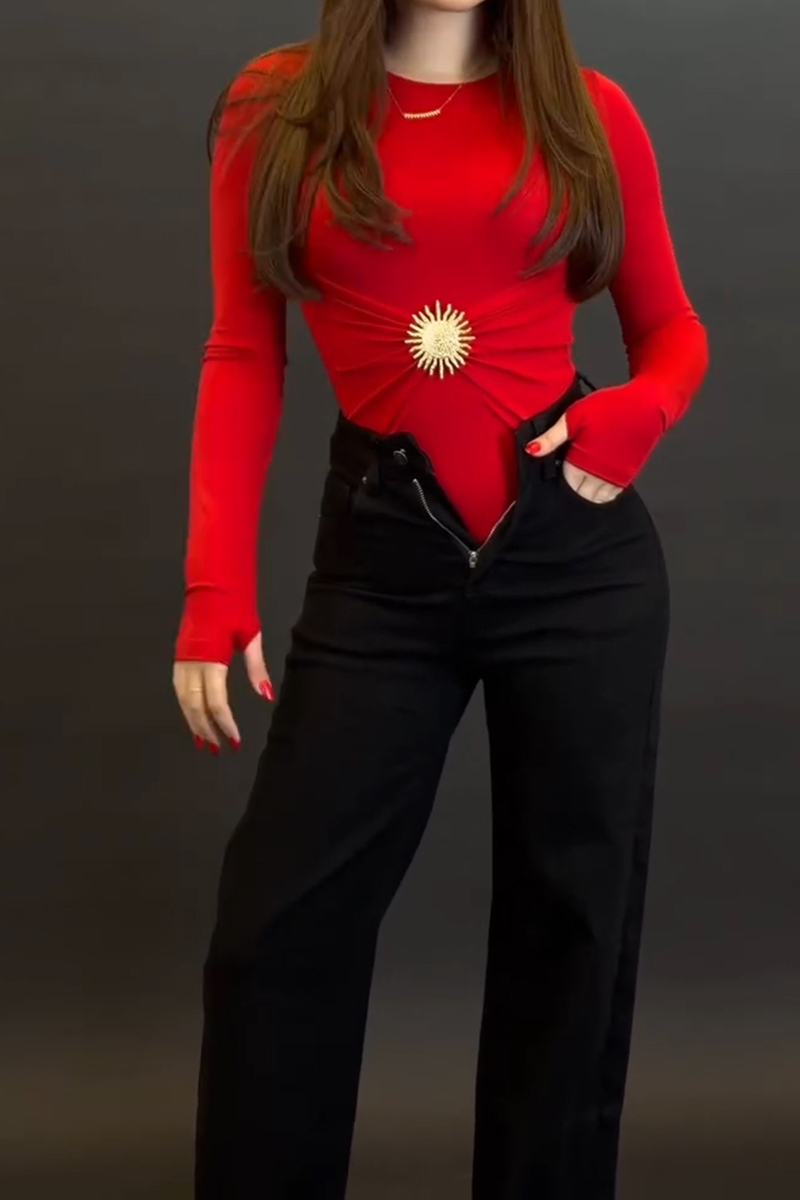 Women's Elegant Metal Button Decoration Stretch Top