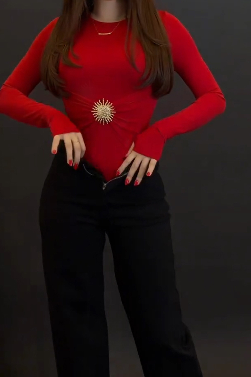 Women's Elegant Metal Button Decoration Stretch Top