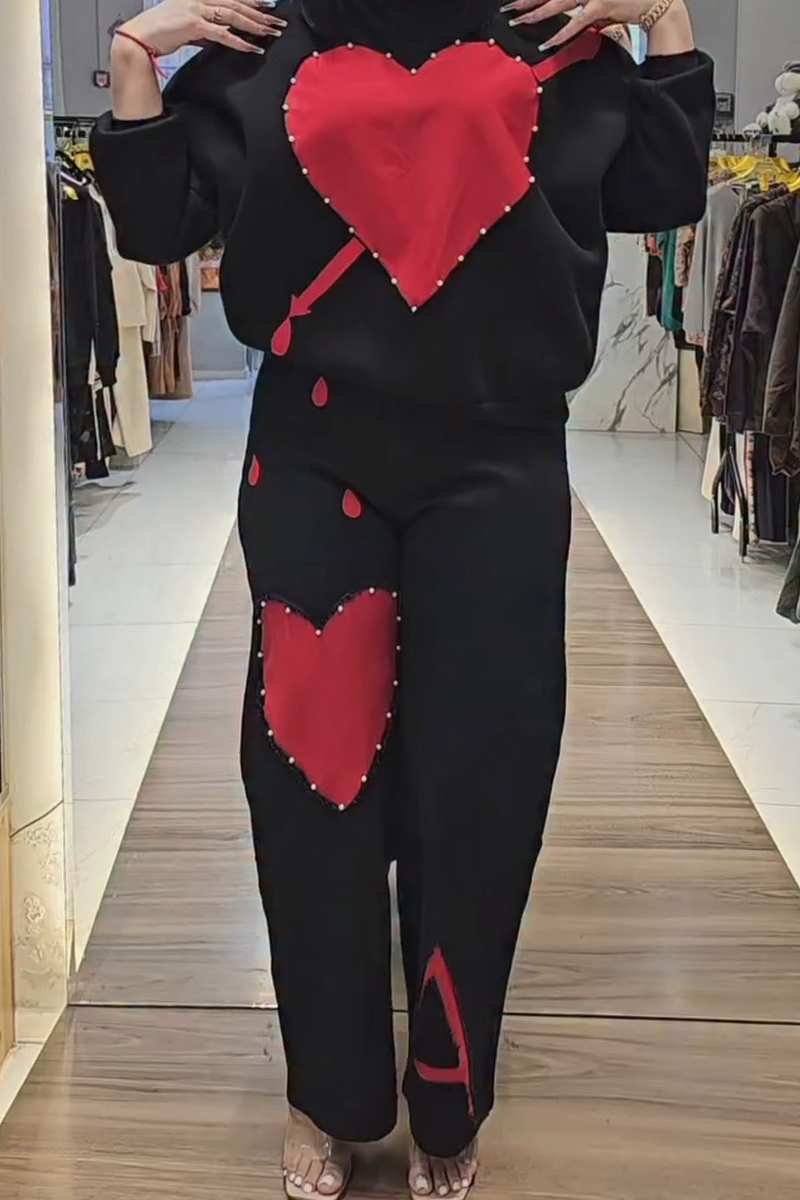 Women's Casual Heart Pattern Sweatshirt & Casual Pants
