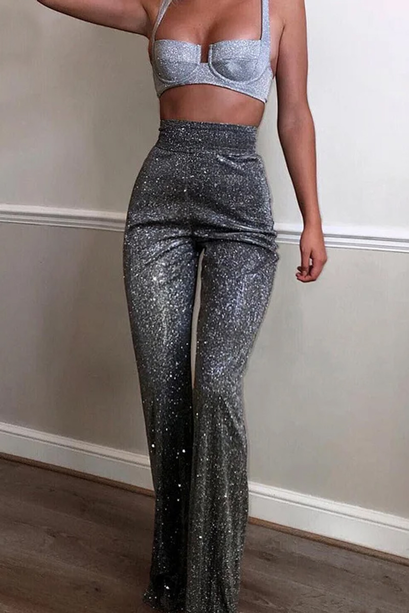 Ladies' Sexy Semi Transparent High Waisted Shiny Silk Straight Leg Pants, Y2k Fashionable Loose Wide Leg Pants