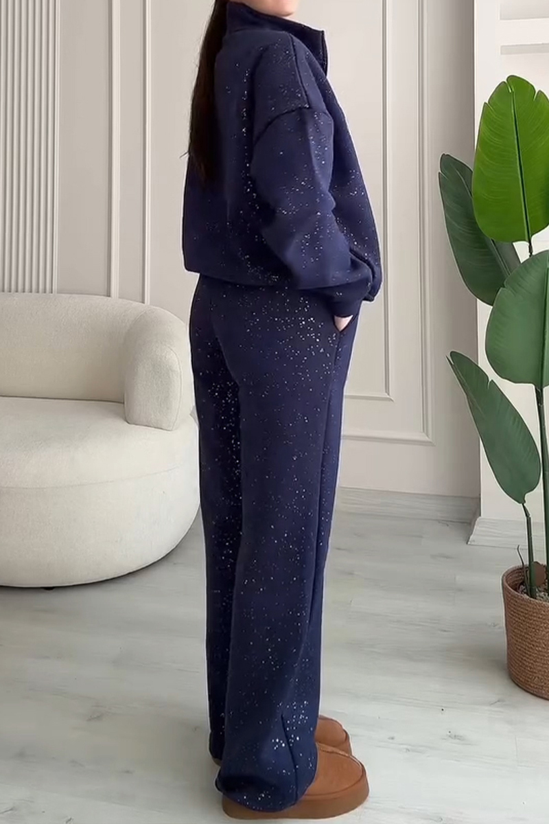 Women's Casual Zipper Sequin Jacket & Pants