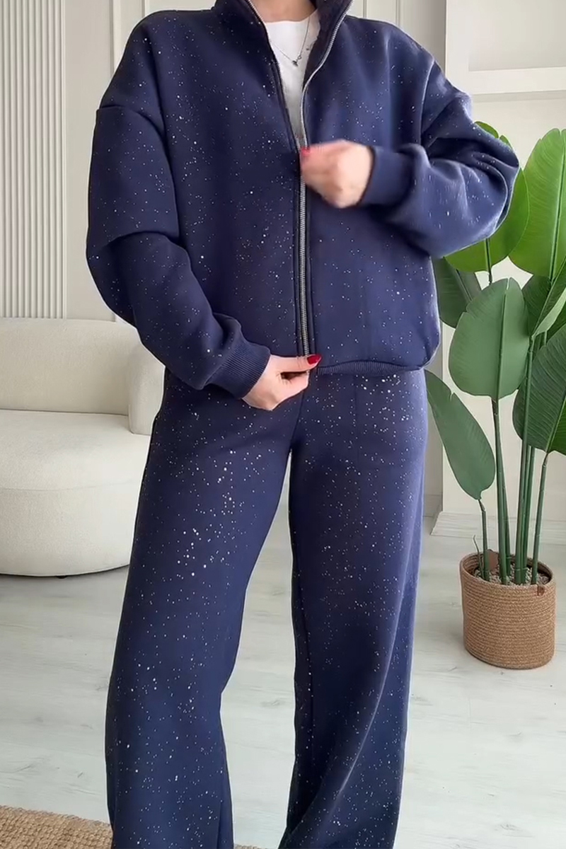 Women's Casual Zipper Sequin Jacket & Pants