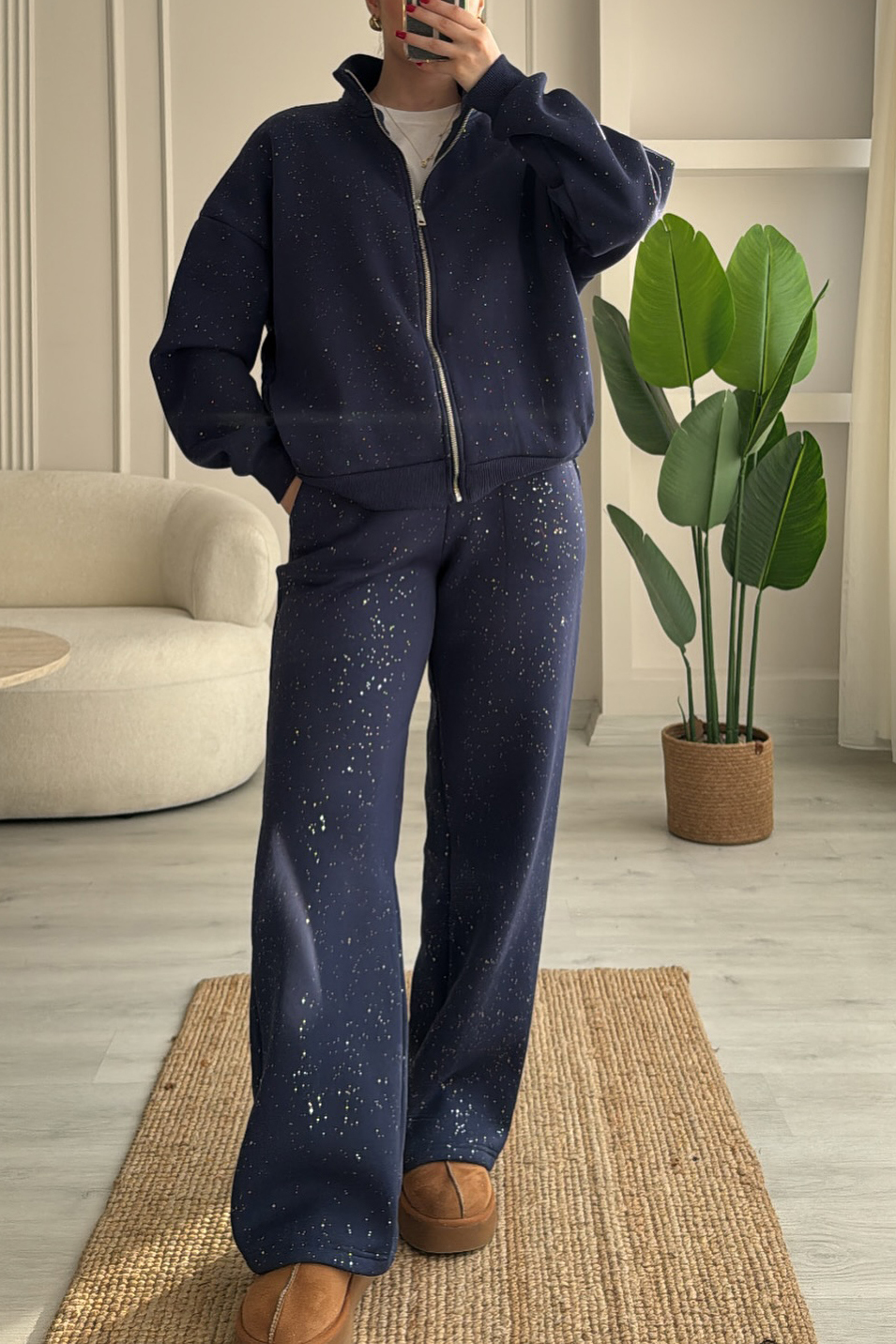 Women's Casual Zipper Sequin Jacket & Pants