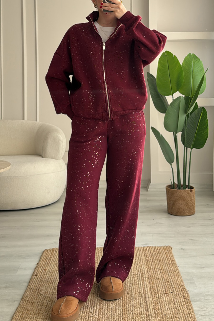 Women's Casual Zipper Sequin Jacket & Pants