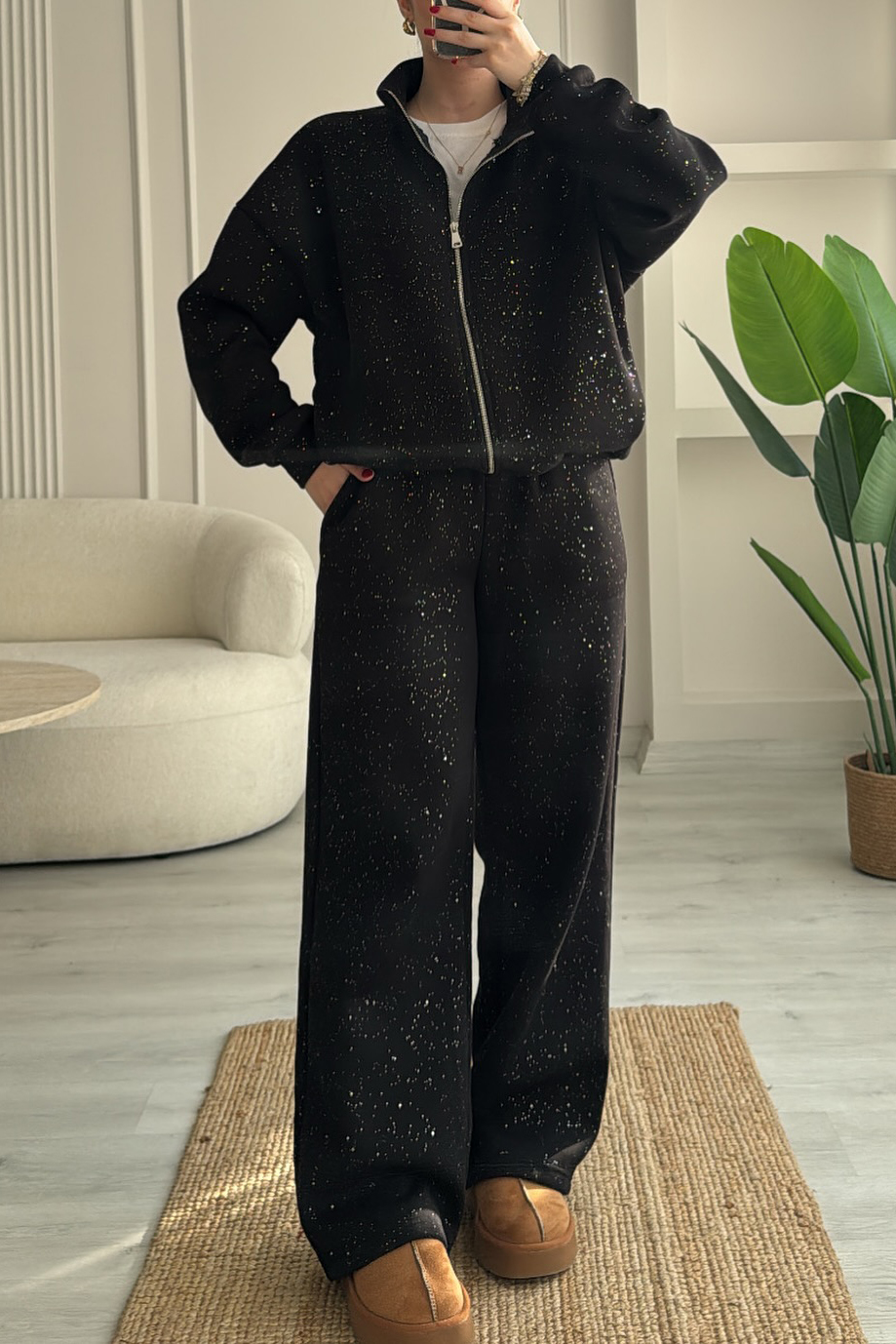 Women's Casual Zipper Sequin Jacket & Pants