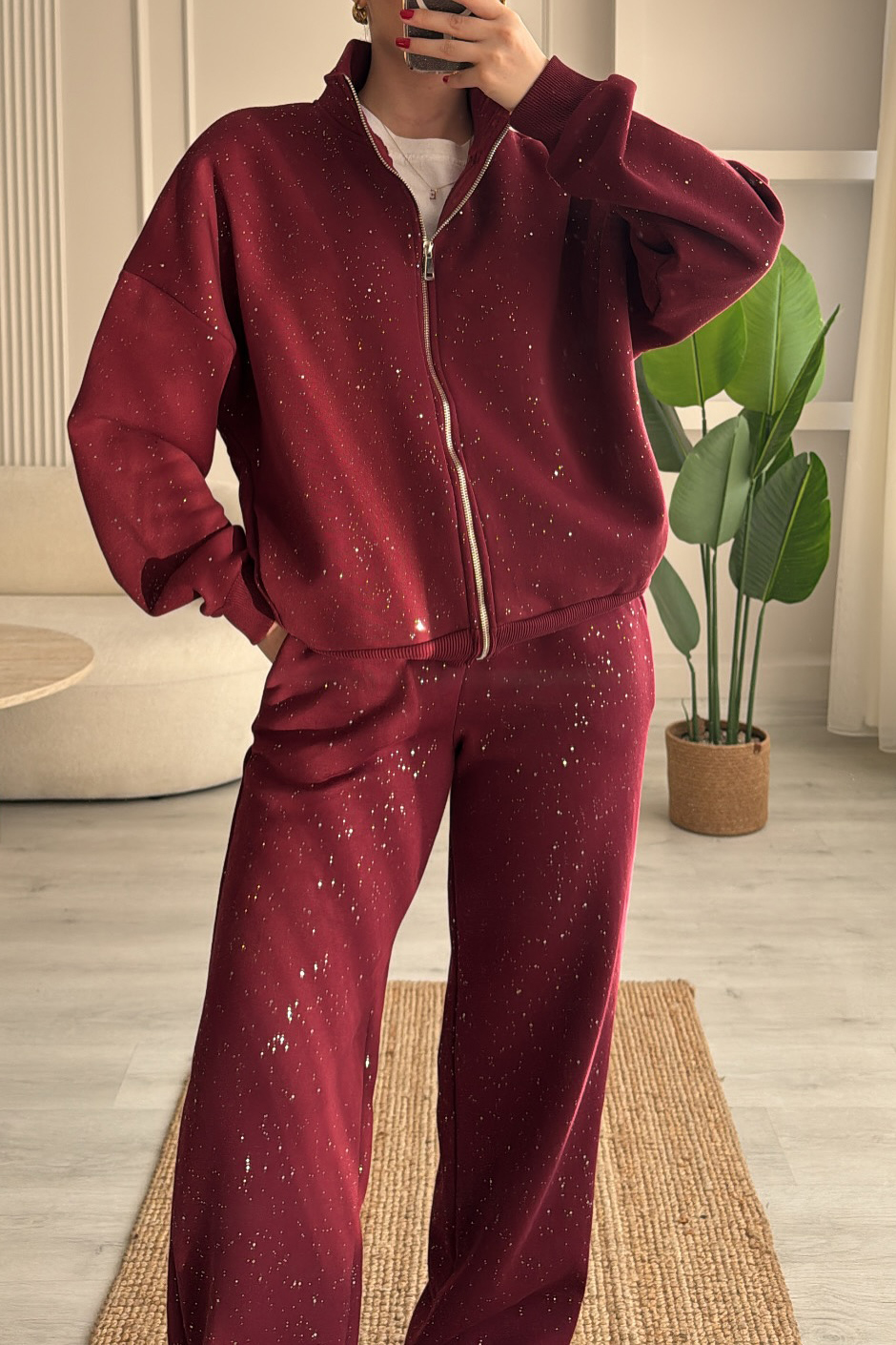 Women's Casual Zipper Sequin Jacket & Pants