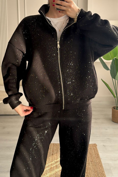 Women's Casual Zipper Sequin Jacket & Pants