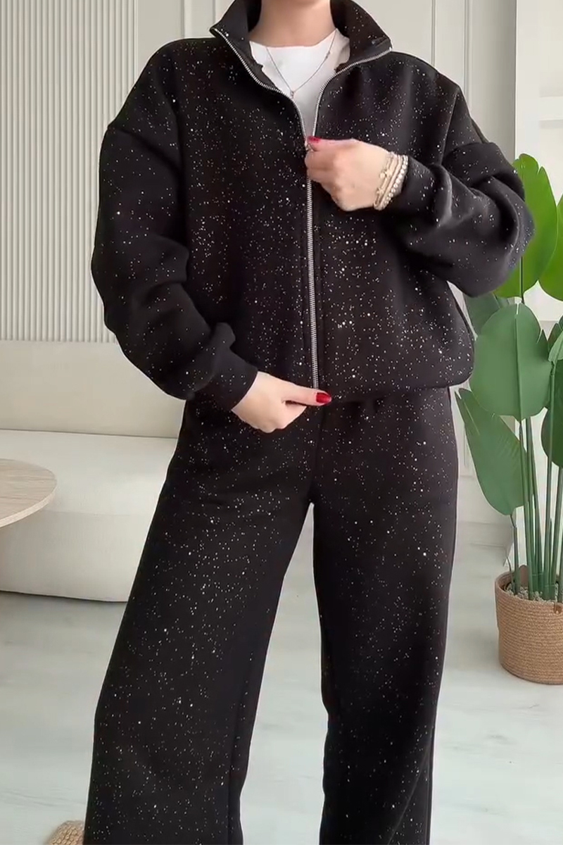 Women's Casual Zipper Sequin Jacket & Pants