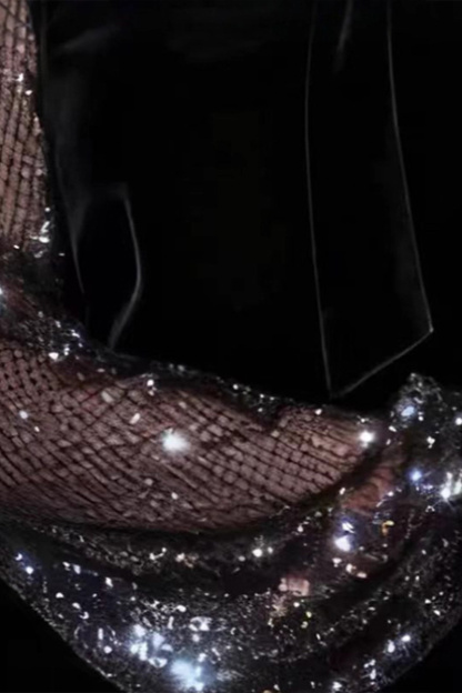 Ladies' Elegant Velvet Dress With Sheer Sleeves