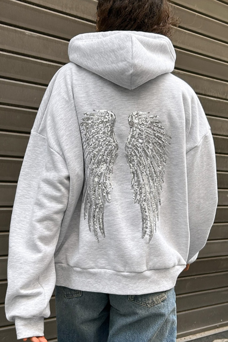Women's Angel Wings Sequins Casual Hoodie