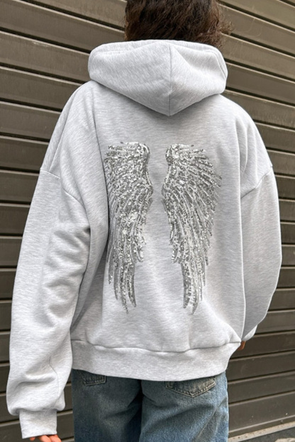 Women's Angel Wings Sequins Casual Hoodie