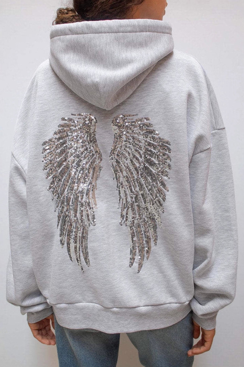Women's Angel Wings Sequins Casual Hoodie