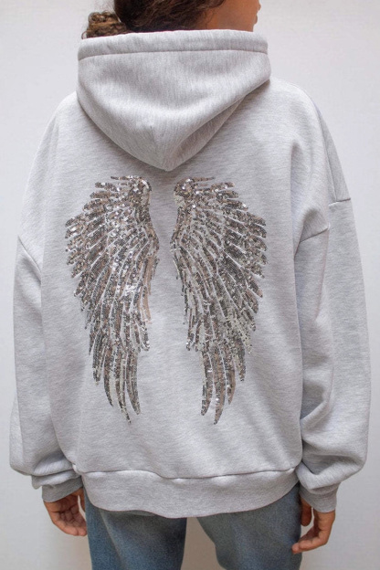 Women's Angel Wings Sequins Casual Hoodie