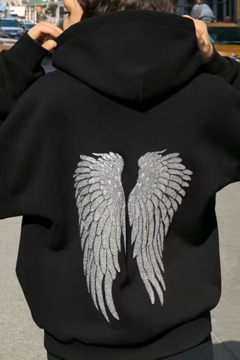 Women's Angel Wings Sequins Casual Hoodie