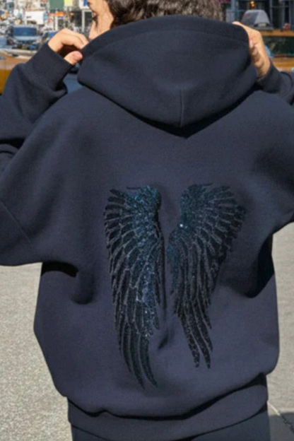 Women's Angel Wings Sequins Casual Hoodie