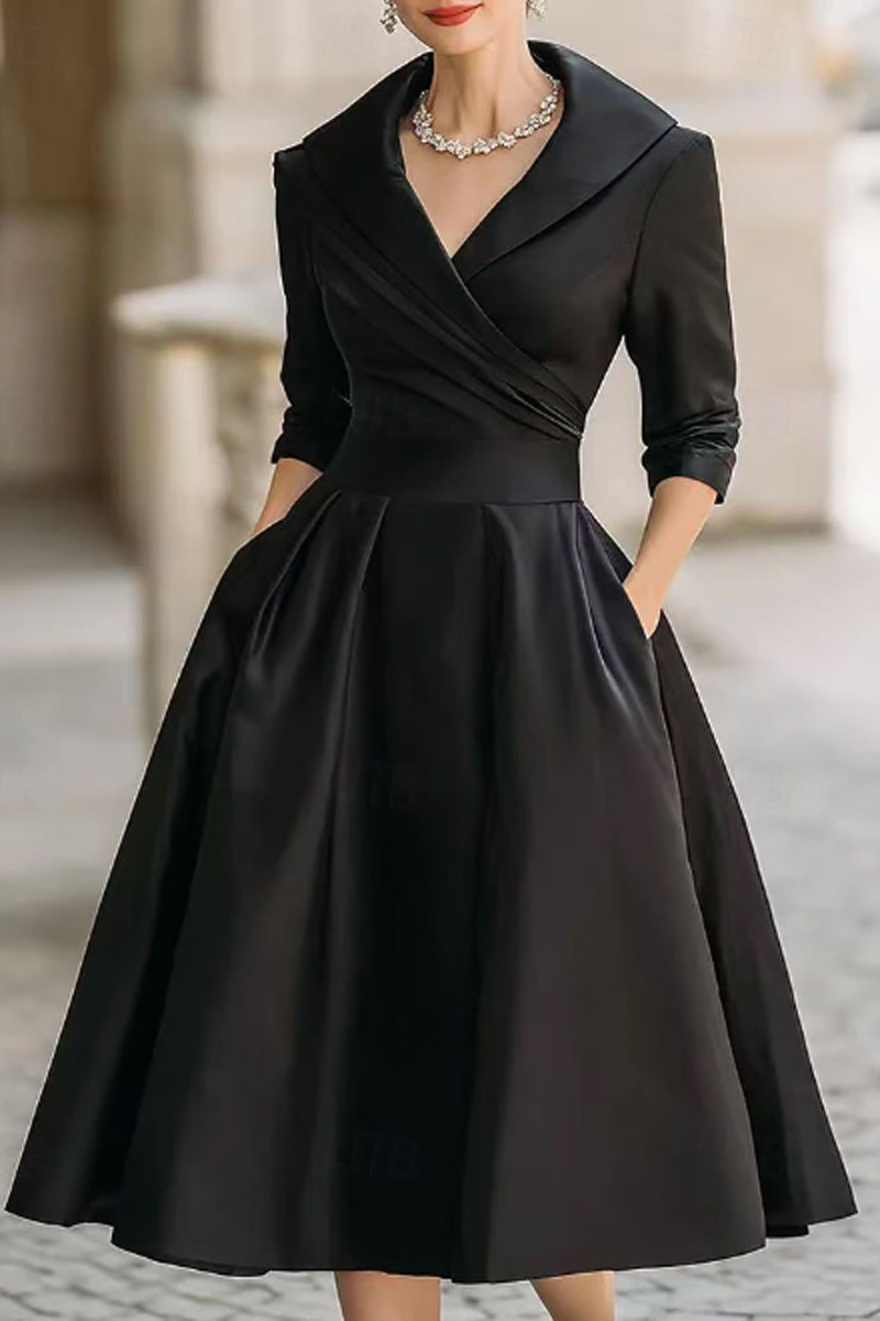 Ladies' Elegant Dress Solid Color Long Sleeved Shirt Collar