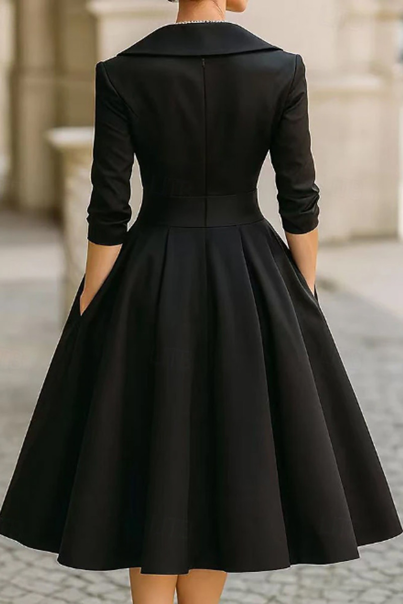 Ladies' Elegant Dress Solid Color Long Sleeved Shirt Collar