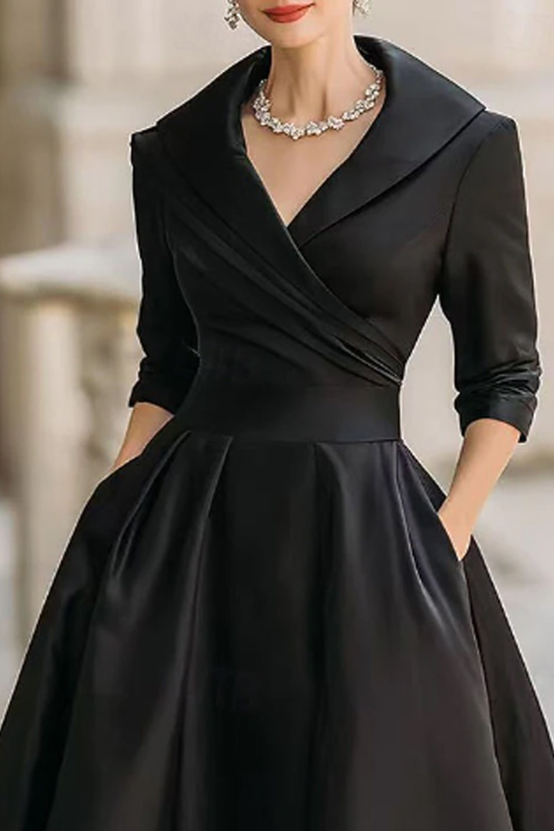 Ladies' Elegant Dress Solid Color Long Sleeved Shirt Collar