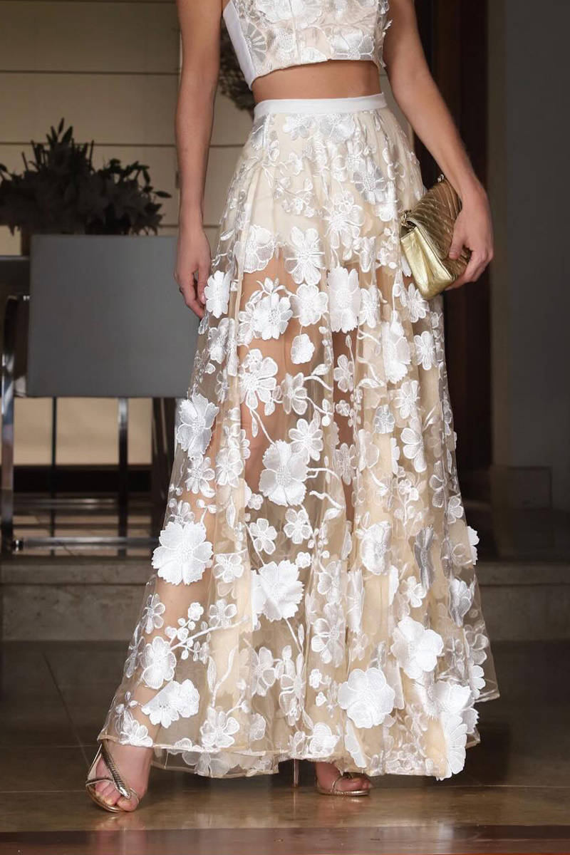 Ladies' Elegant Retro Fashion Lace Midi Skirt