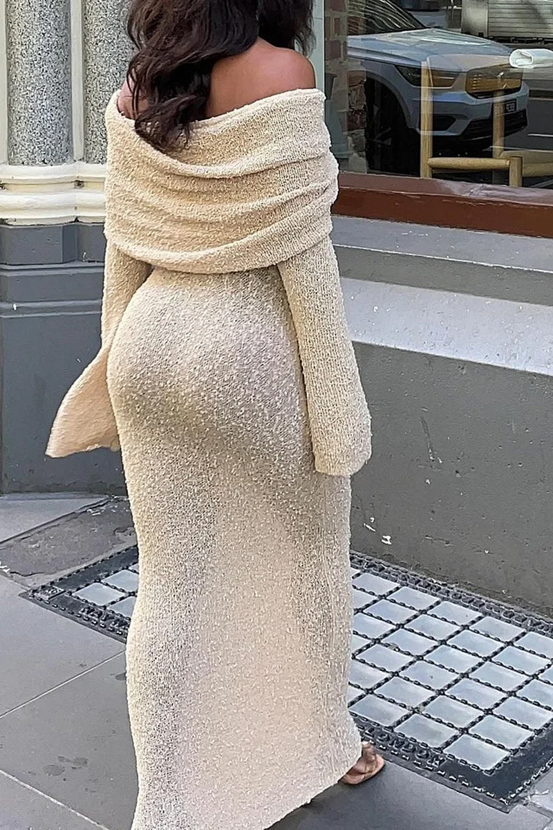 Ladies' Elegant Off Shoulder Knitted Mid Length Dress