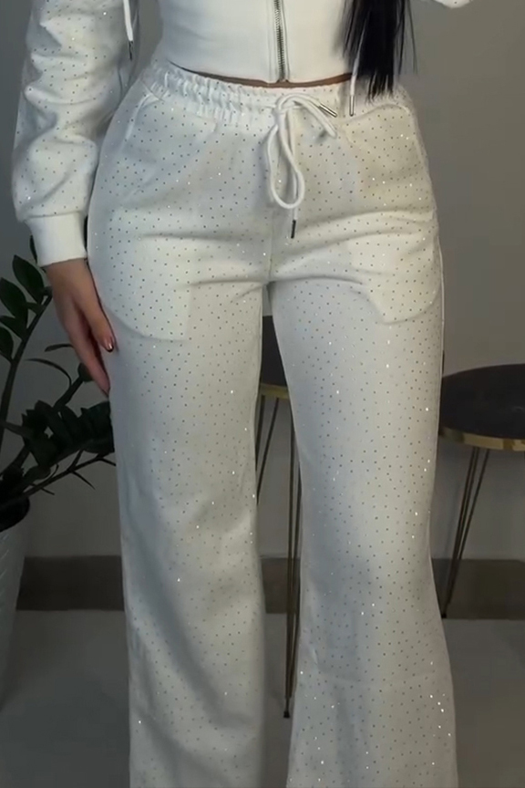 Women's Casual Rhinestone Hooded Jacket & Pants