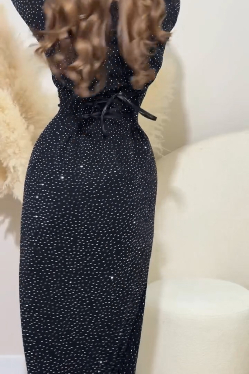 Women's Elegant Rhinestone Lace-like Patchwork Maxi Dress