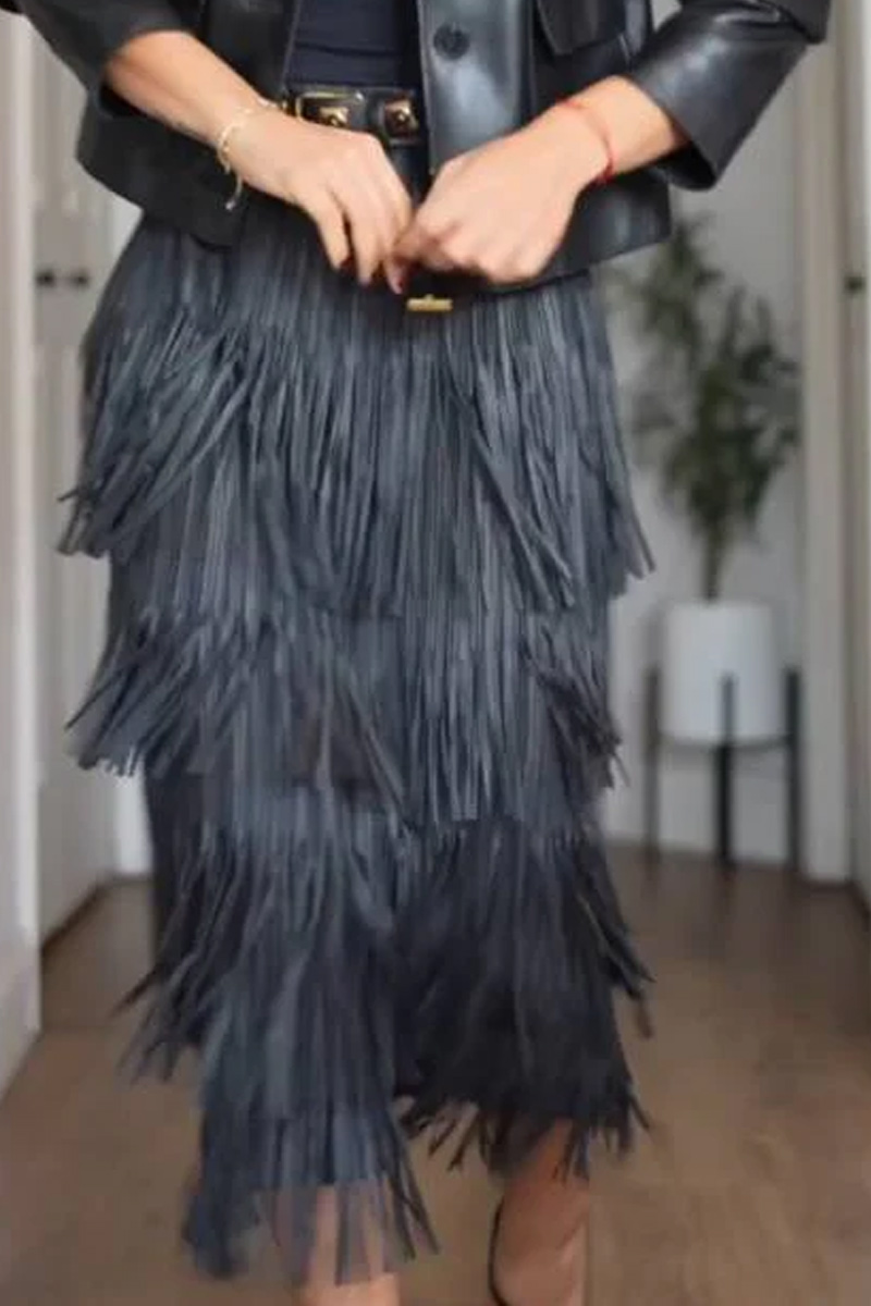 Ladies' Casual Fringe Mid Length Skirt