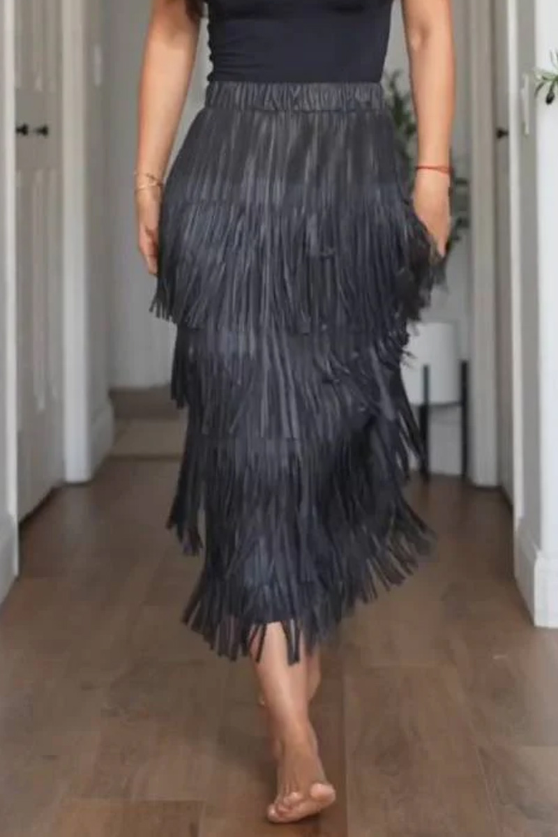 Ladies' Casual Fringe Mid Length Skirt