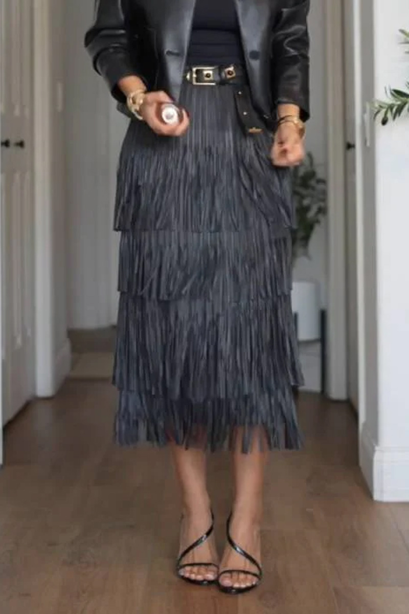 Ladies' Casual Fringe Mid Length Skirt