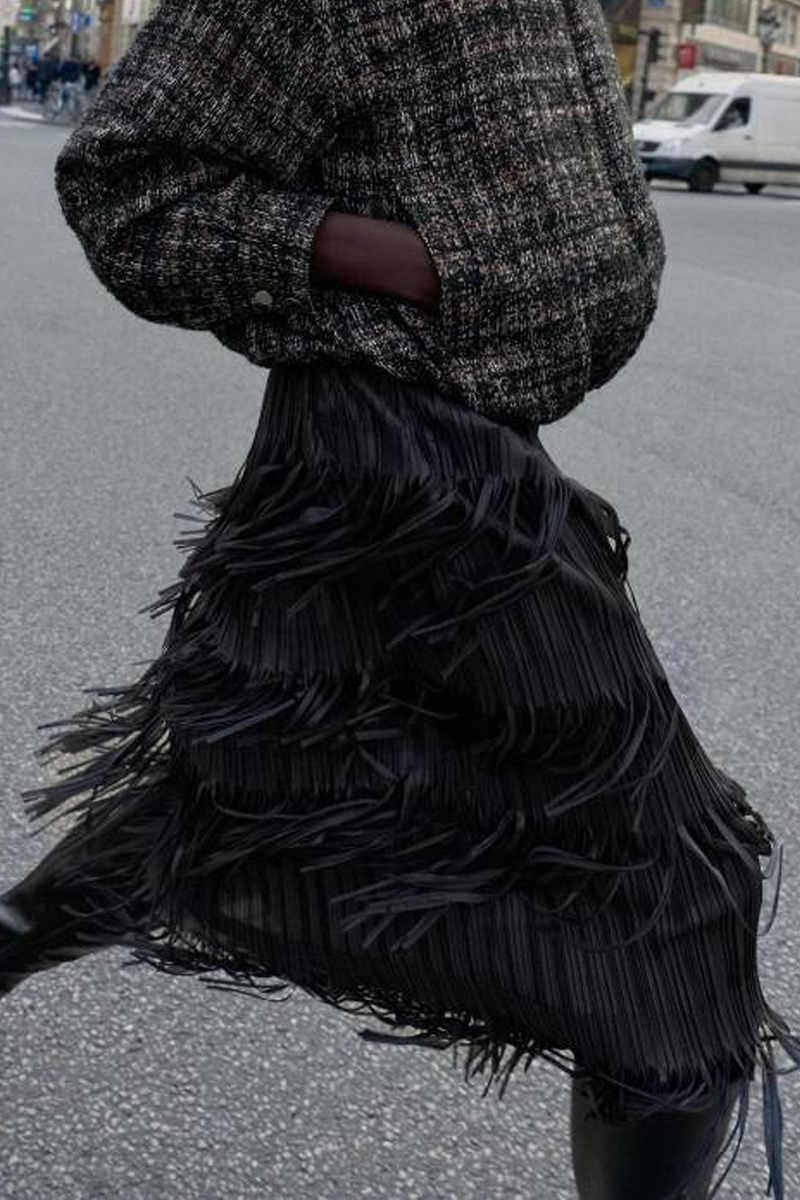 Ladies' Casual Fringe Mid Length Skirt