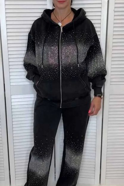 Ladies' Casual Sparkling Starry Sky Hoodie And Pants