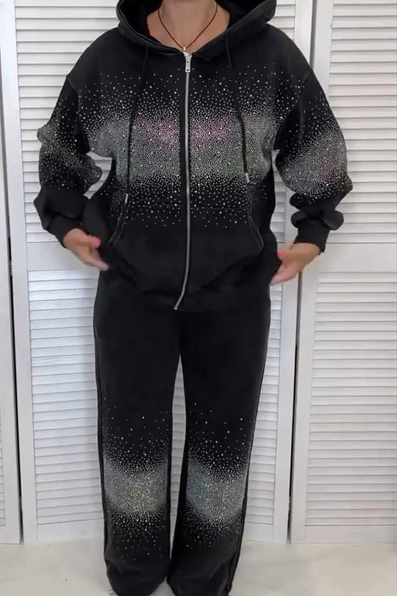 Ladies' Casual Sparkling Starry Sky Hoodie And Pants