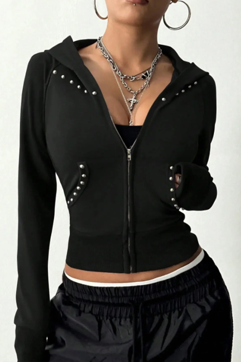 Women's Casual Zipper Long Sleeved Hooded Sweatshirt