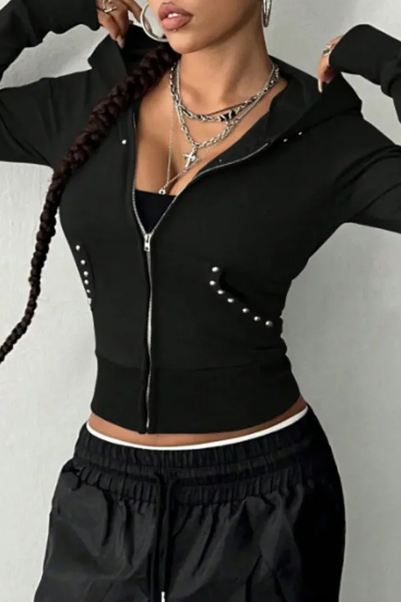 Women's Casual Zipper Long Sleeved Hooded Sweatshirt