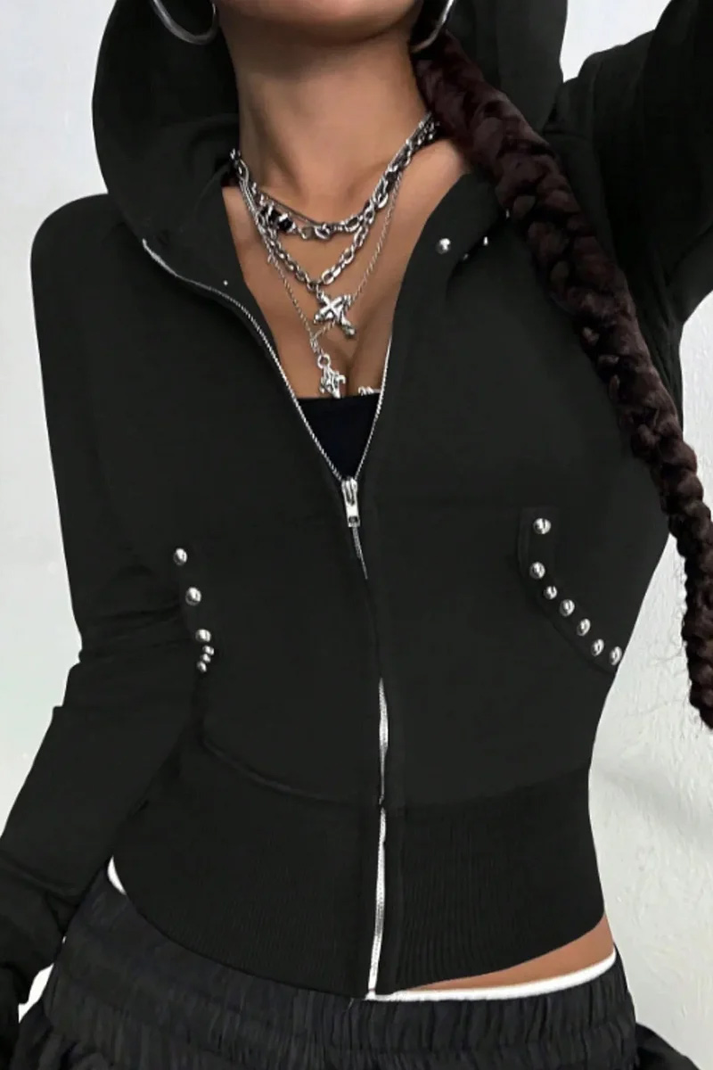 Women's Casual Zipper Long Sleeved Hooded Sweatshirt