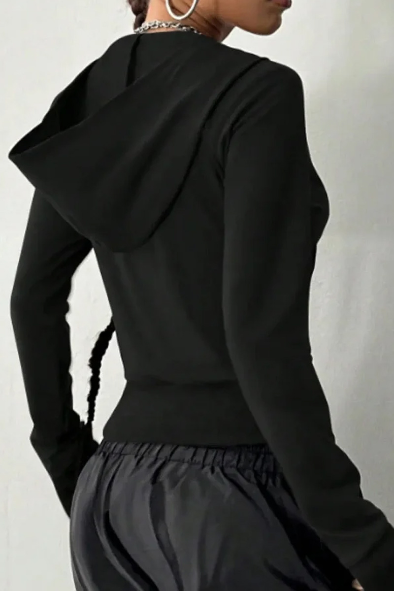 Women's Casual Zipper Long Sleeved Hooded Sweatshirt