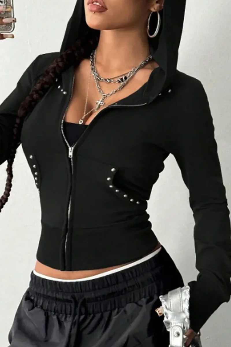 Women's Casual Zipper Long Sleeved Hooded Sweatshirt