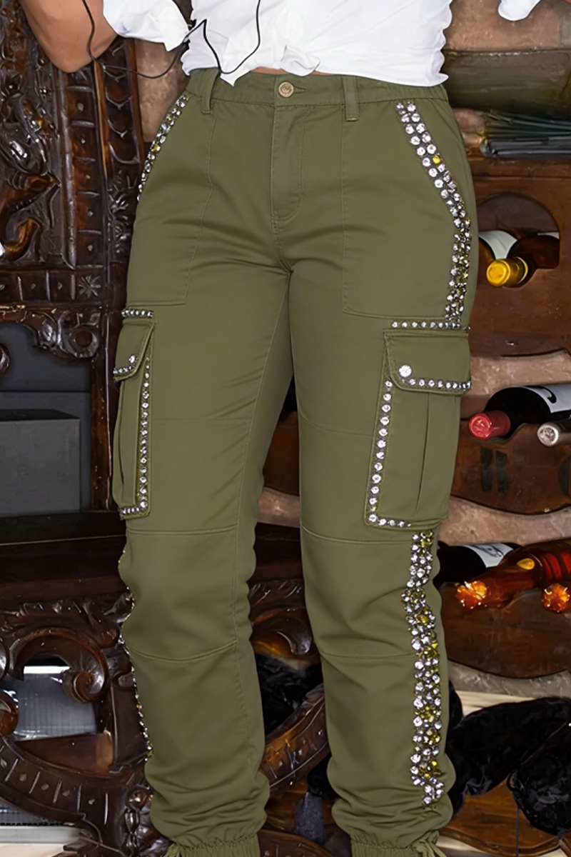 Ladies' Casual Workwear With Diamond Hot Stamping Straight Leg Pants
