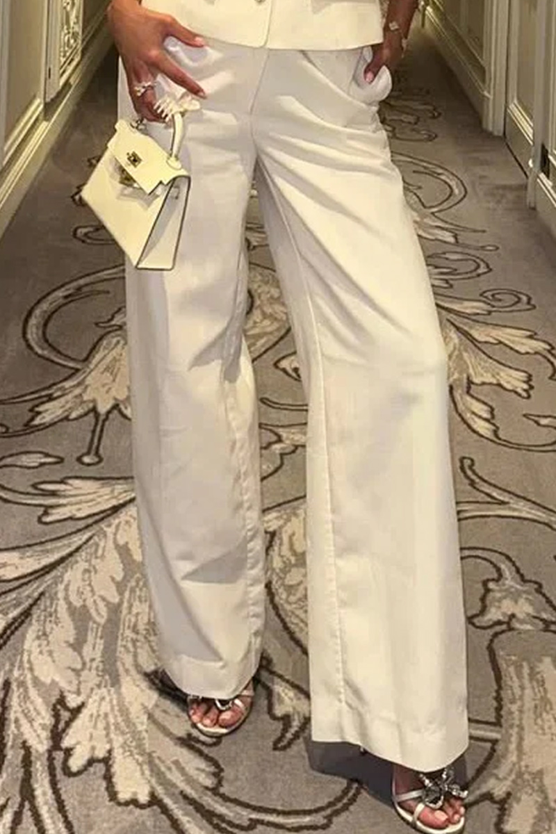 Ladies' Casual One Shoulder Slim Button Vest And Casual Pocket Straight Leg Suit Pants